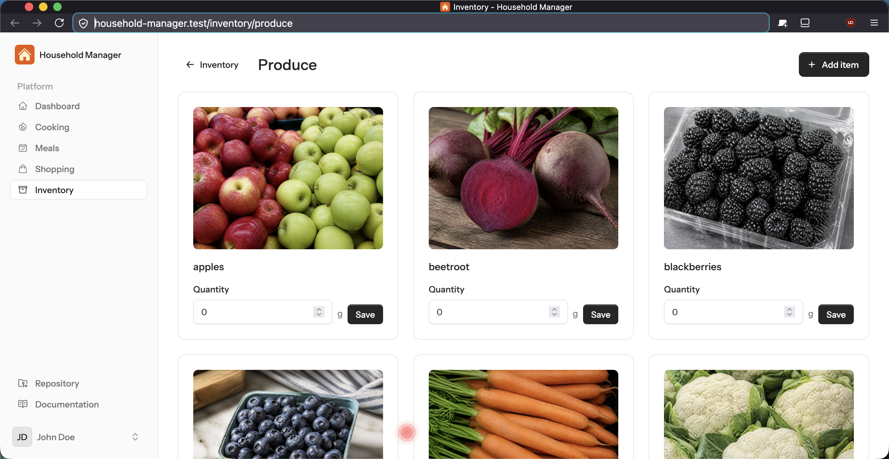 Produce on the shelf.