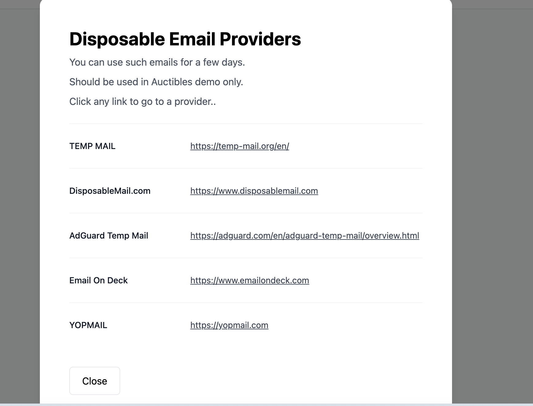 Disposable Email Providers